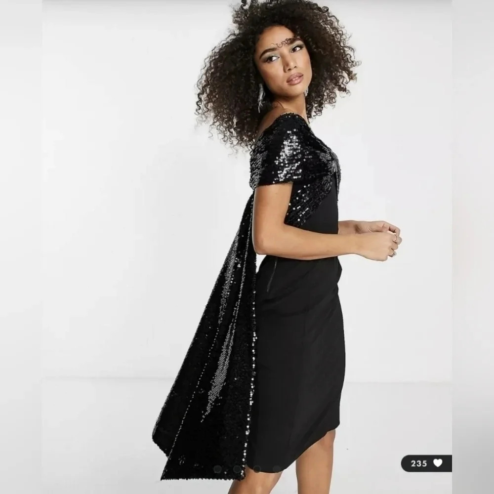 💘 Lavish Alice statement sequin bow midi dress in black - Picture 2 of 9